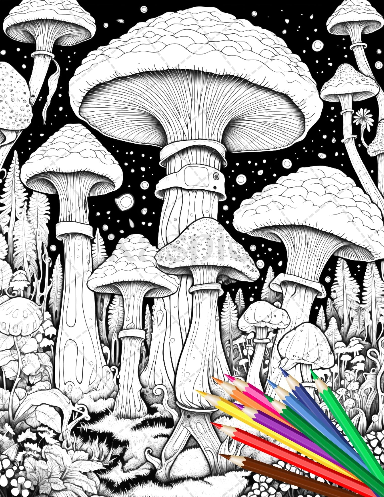 Psychedelic mushroom forest coloring book printable for adults trippy â coloring