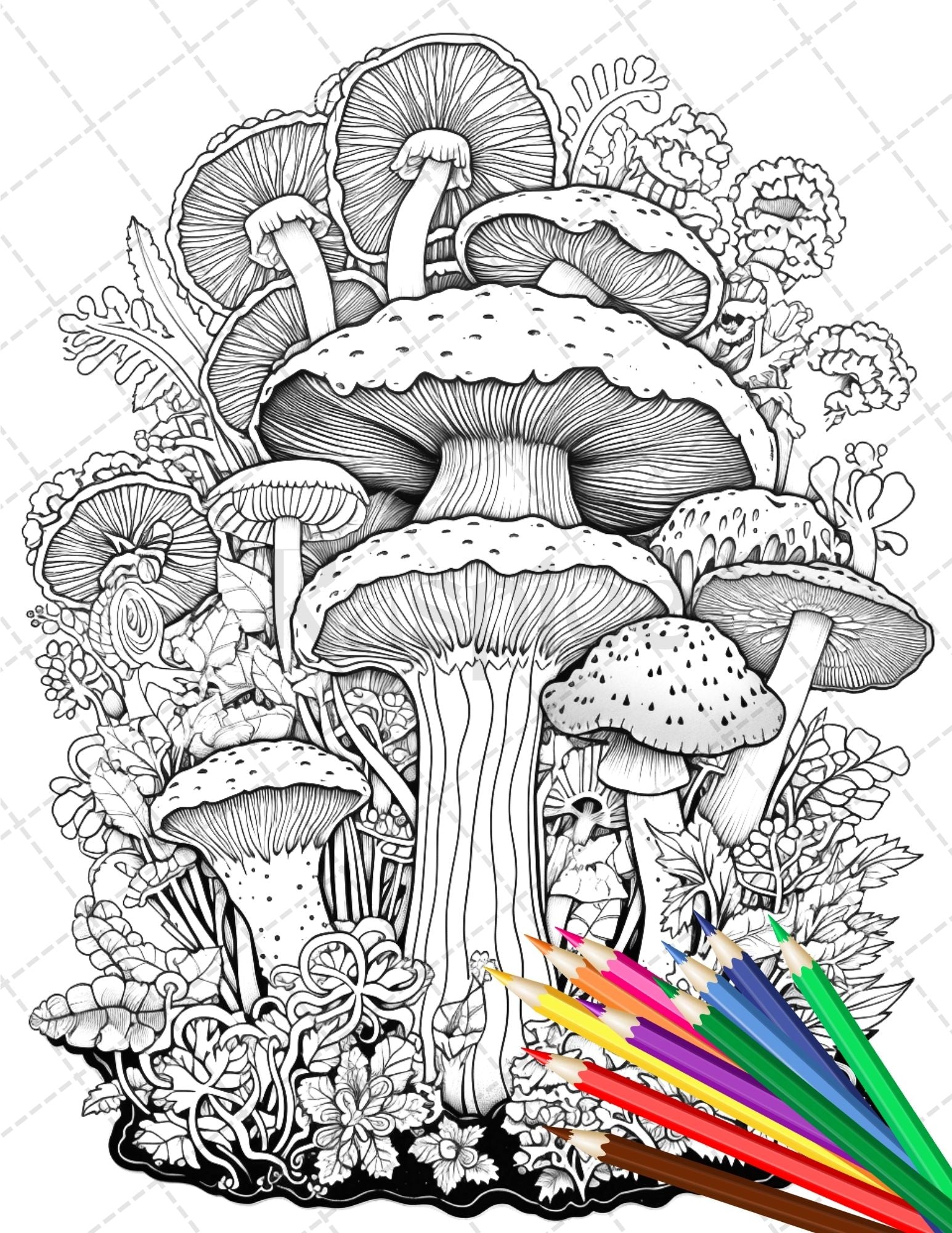 Psychedelic mushroom forest coloring book printable for adults trippy â coloring