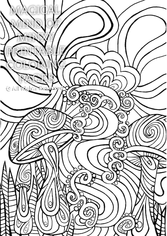 Hand drawn adult coloring page psychedelic mushroom zentangle nature art printable coloring page digital download only