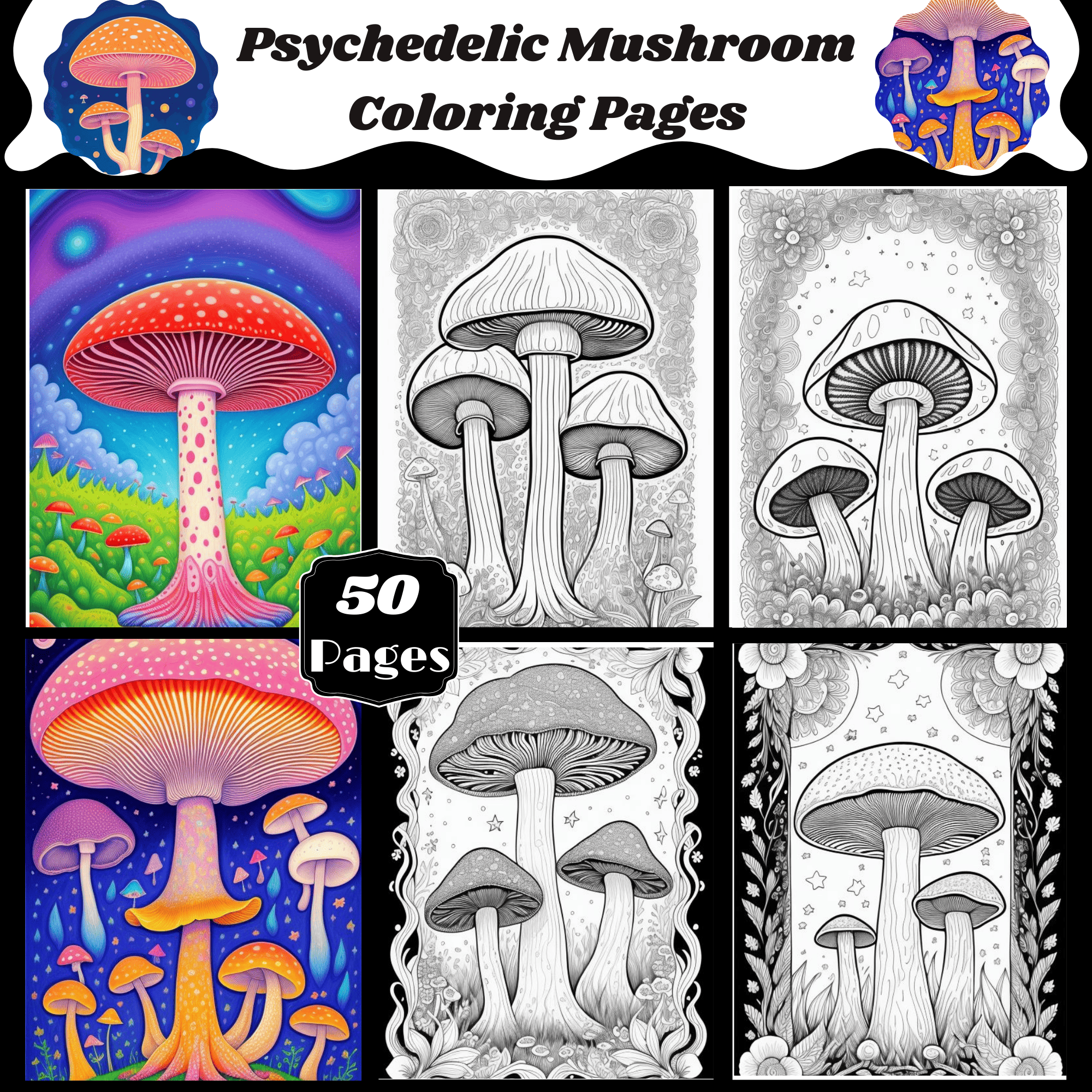 Psychedelic mushroom coloring pages made by teachers