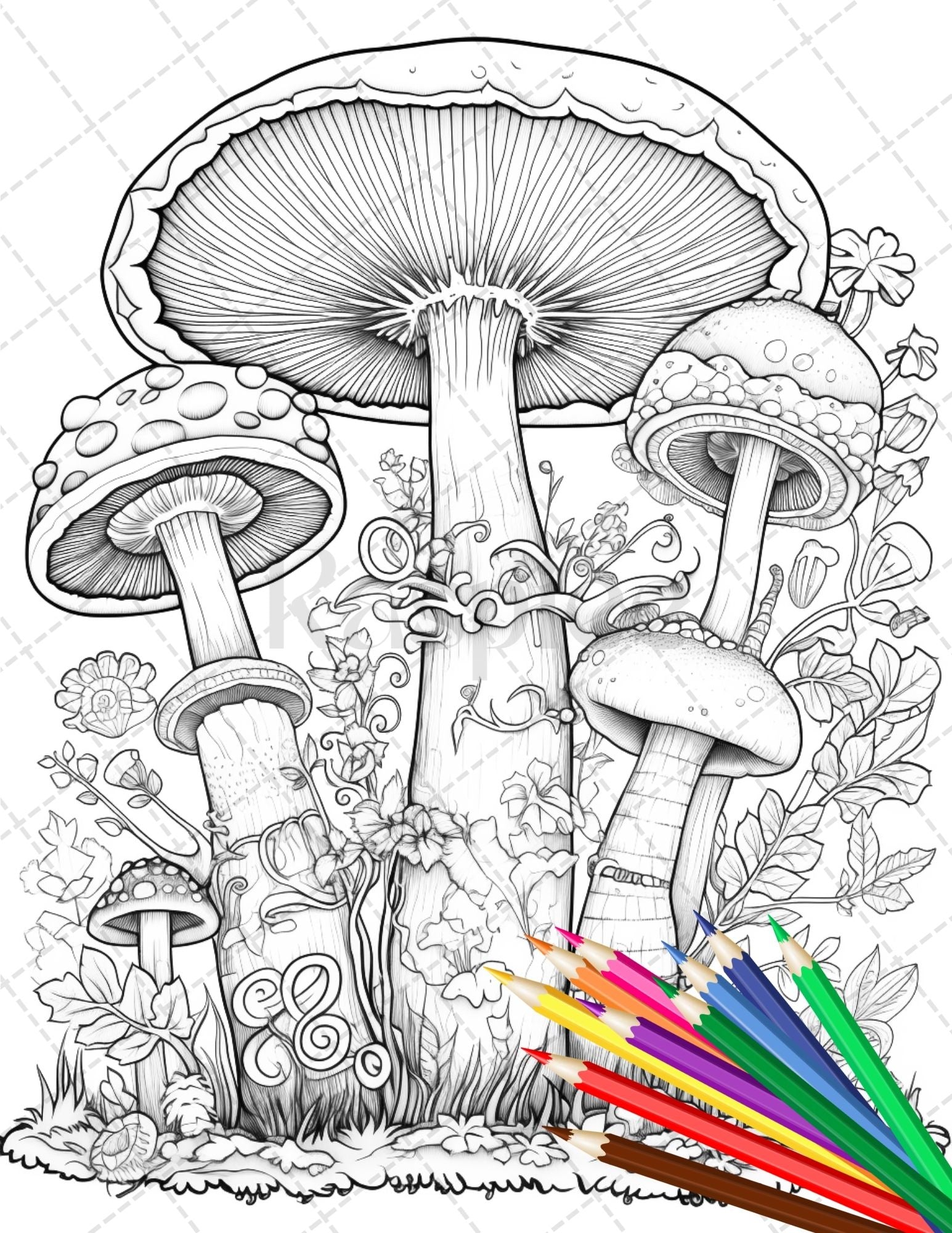 Psychedelic mushroom forest coloring book printable for adults trippy â coloring