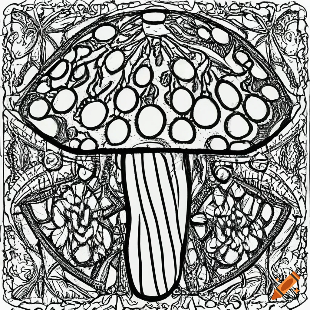 Psychadelic mushroom as a coloring book page on