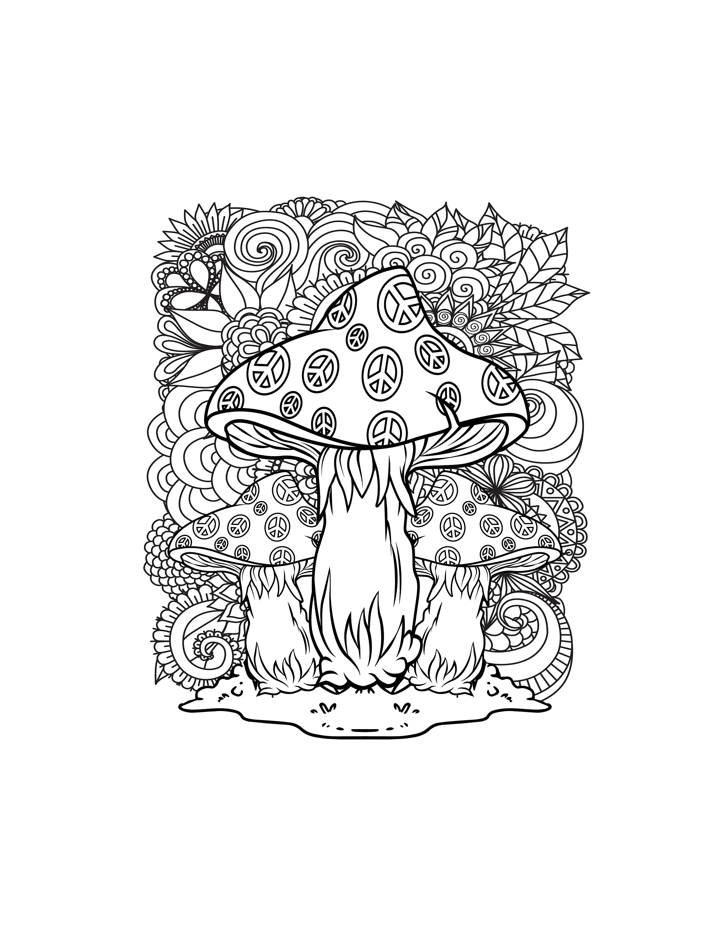 Magic mushroom printable coloring pages digital download trippy coloring book