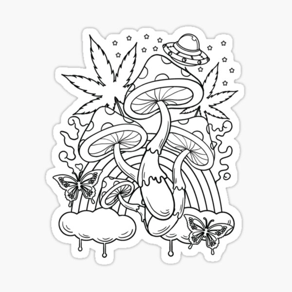 Trippy coloring magic mushroom sticker for sale by ash ley