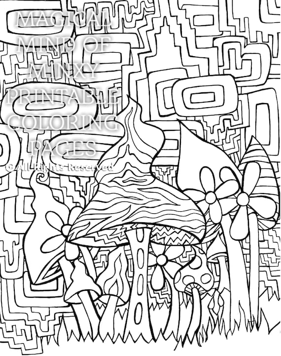 Hand drawn adult coloring page psychedelic mushroom art zentangle nature art printable coloring page digital download only