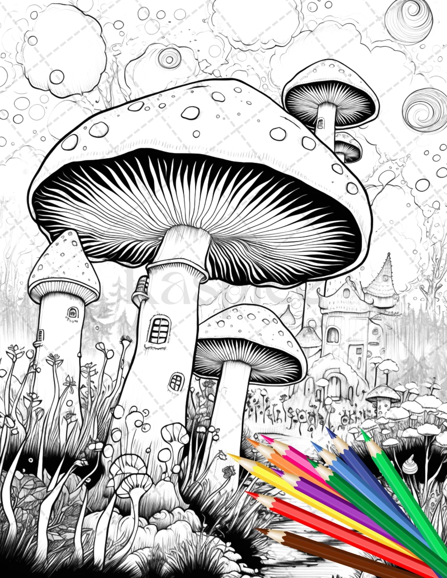 Psychedelic mushroom forest coloring book printable for adults trippy â coloring