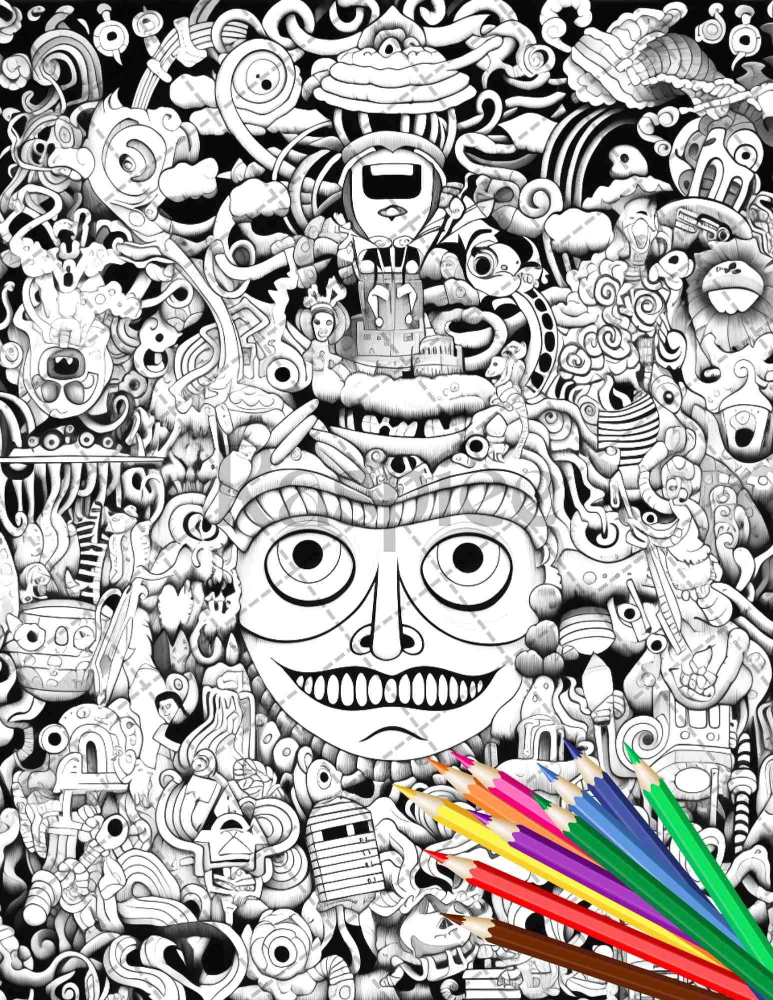 Psychedelic trippy coloring book printable for adults grayscale color â coloring