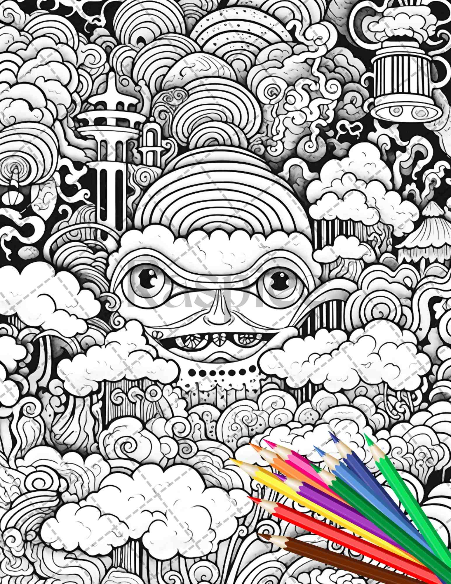 Psychedelic trippy coloring book printable for adults grayscale color â coloring