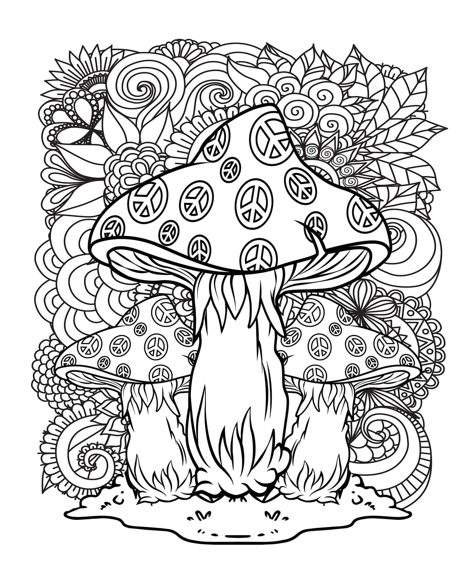 Magic mushroom trippy coloring page