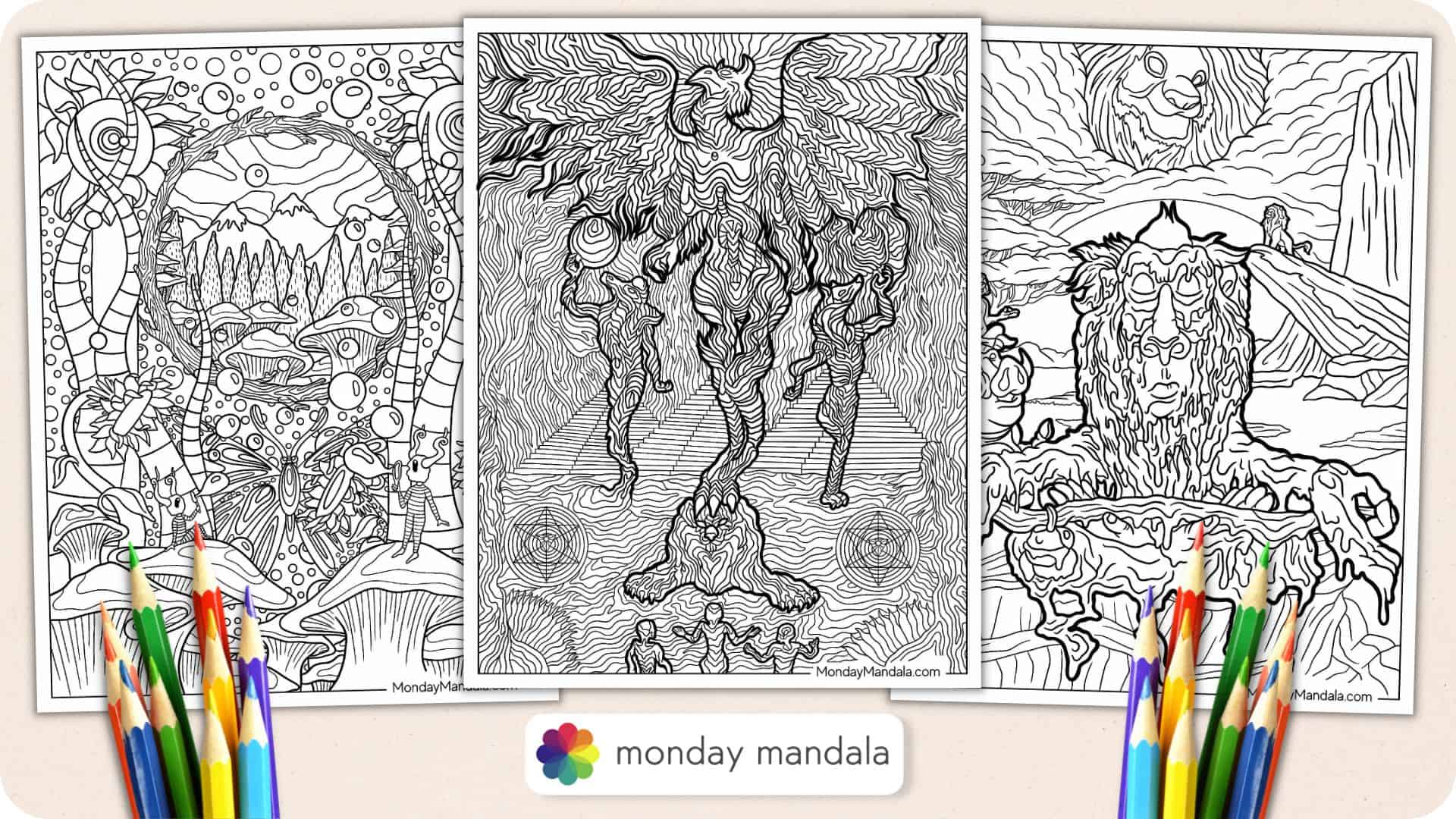 Trippy coloring pages free pdf printables