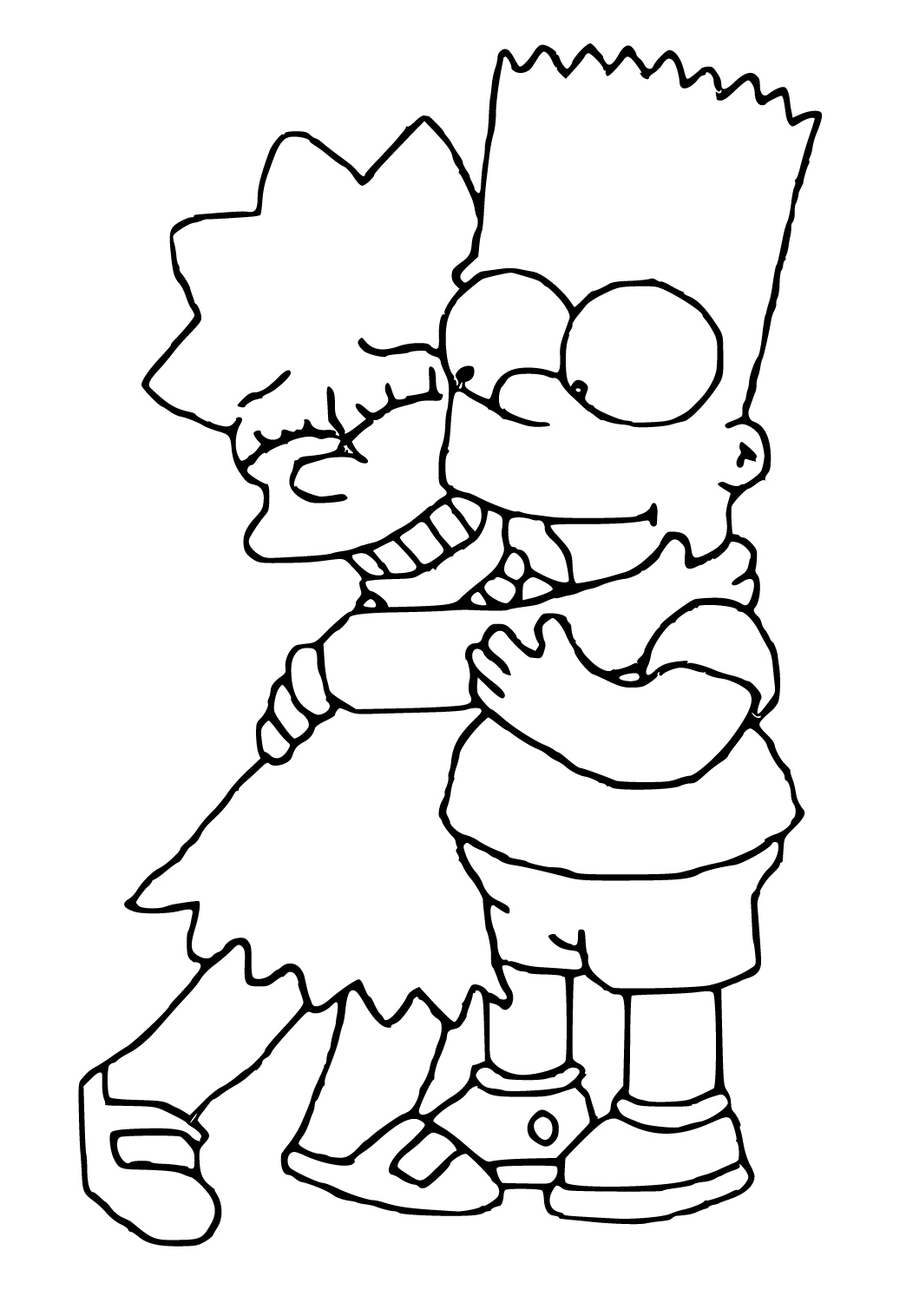 Free printable simpsons embrace coloring page for adults and kids