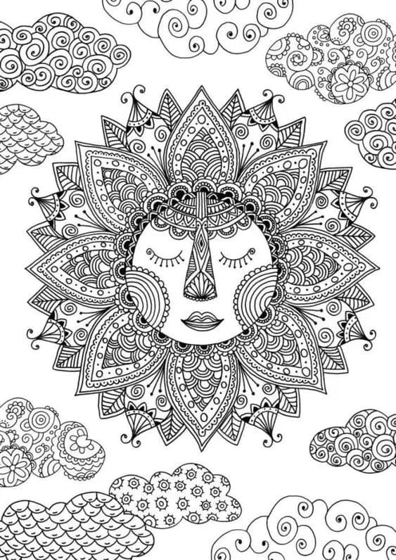 Psychedelic sun coloring page