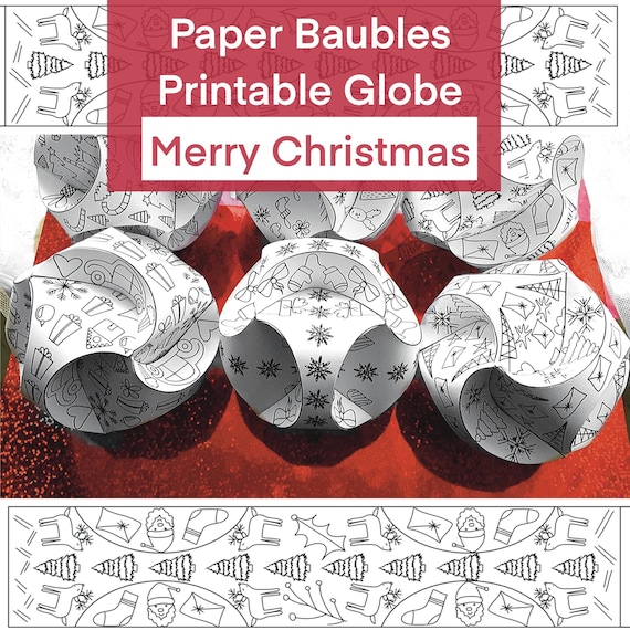 Printable paper ornament merry christmas triskele paper globes christmas baubles printable pdfdiy paper craft coloring book digital