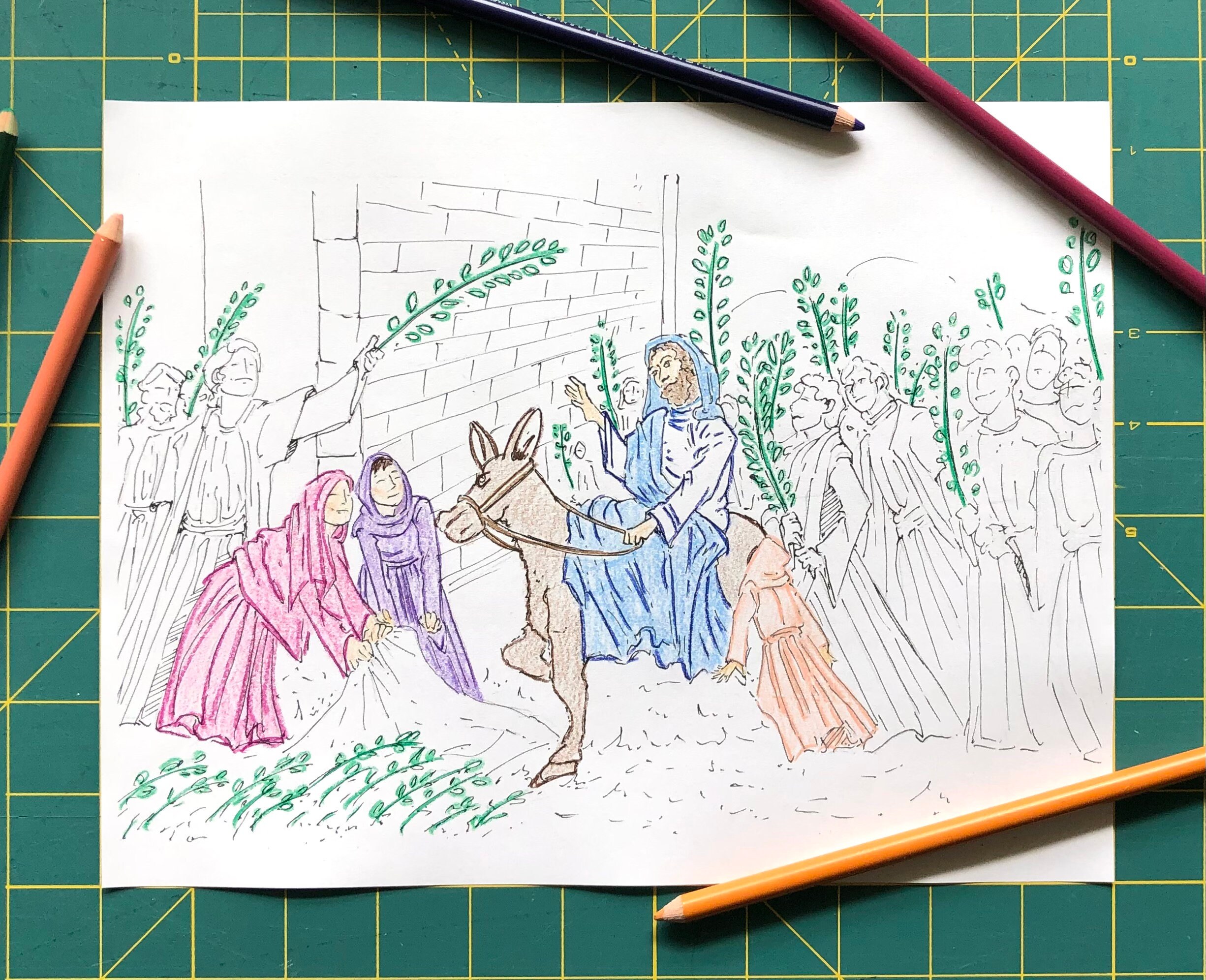 Group license palm sunday coloring page triumphal entry easter holy week