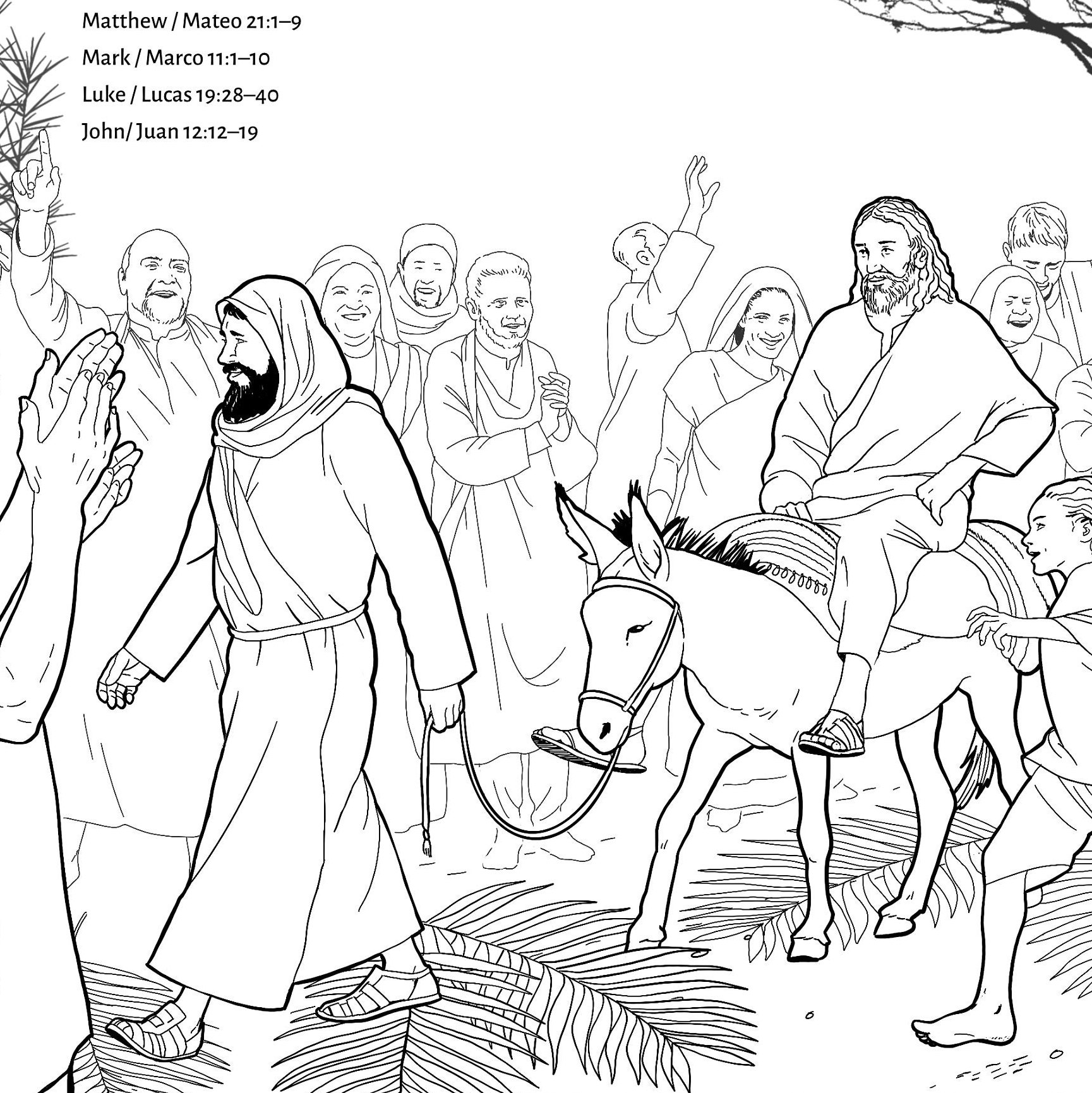 Holy week triumphal entry coloring drawing