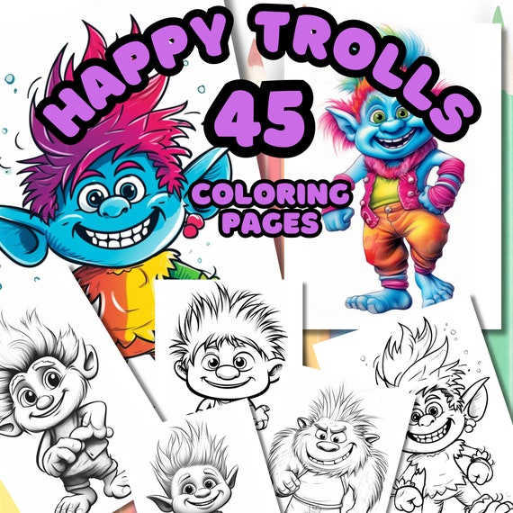 Trolls coloring pages kawaii style trolls coloring pages cute troll baby coloring page for adults grayscale coloring book download now