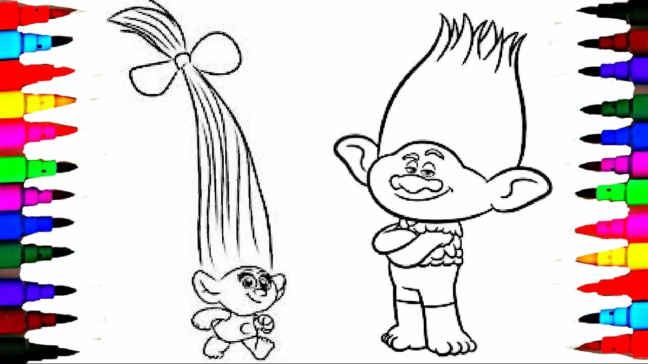 Coloring pages dreamworks trolls coloring book videos for children learning rainbow colors