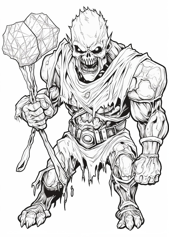 Halloween scary troll coloring book page image for adults black and white line drawing image buy once and print hundreds download now