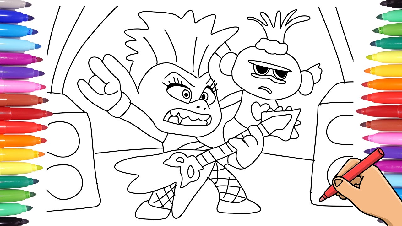 Trolls world tour coloring page