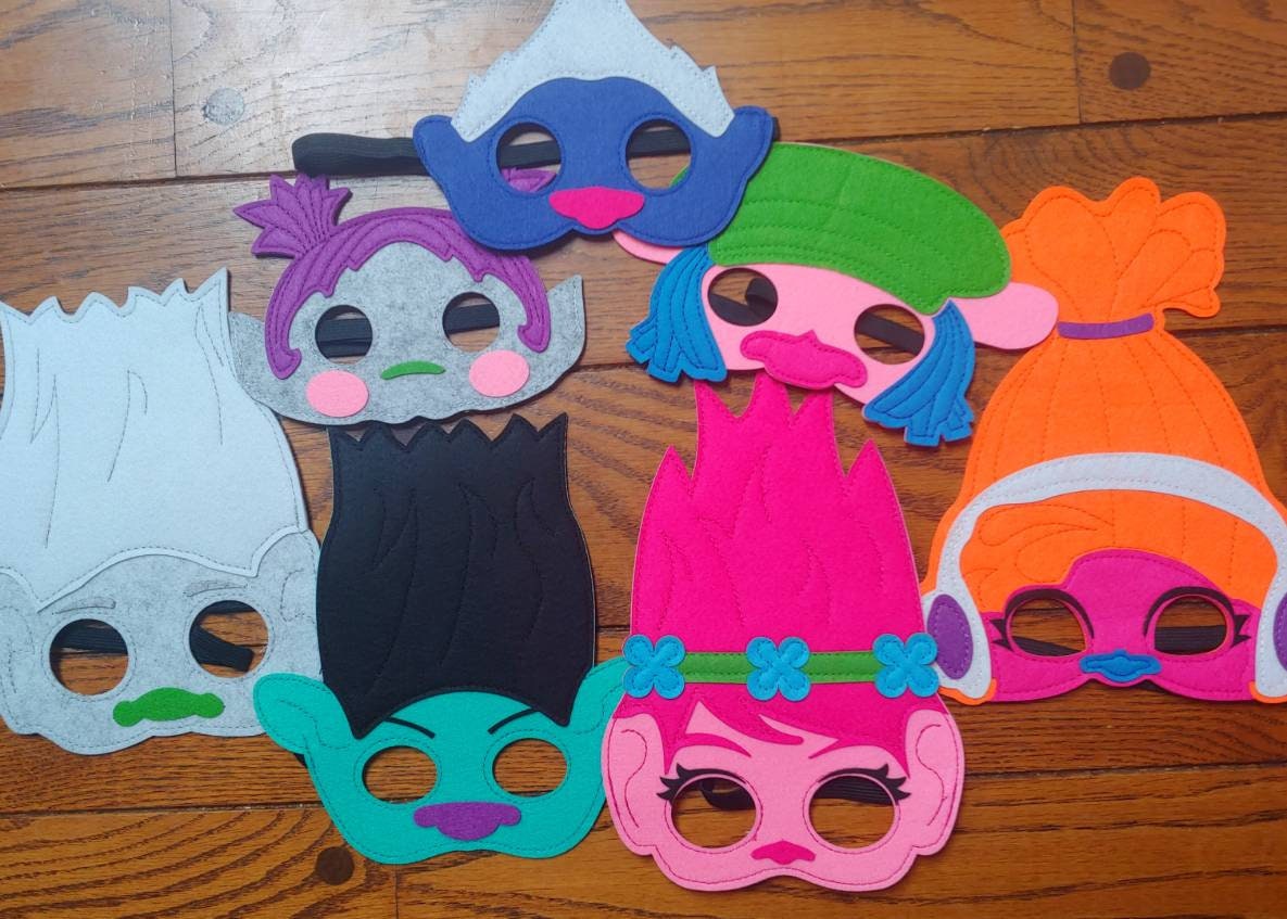 Personalized trolls felt masks trolls world tour birthday party favors