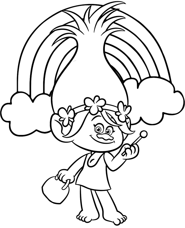 Poppy and rainbow coloring page trolls