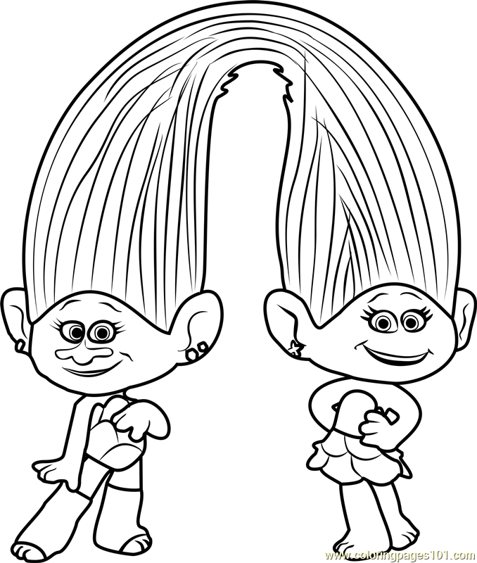 Satin and chenille from trolls coloring page for kids