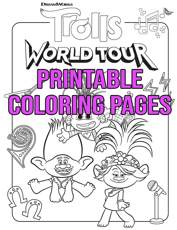 Free printable trolls world tour coloring pages activities