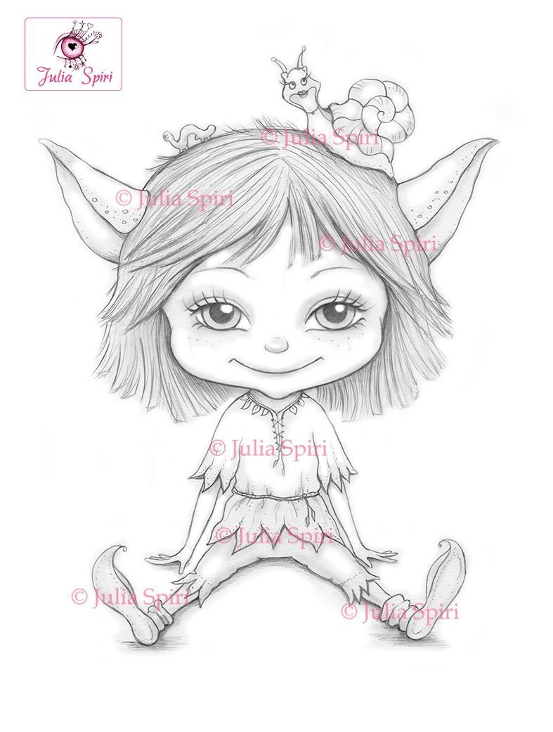 Elf coloring page digital stamp digi boy troll dwarf nature critter fantasy crafting fairytale whimsy craft elfis