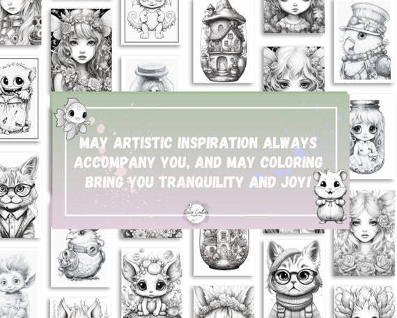 Adorable trolls in jar coloring pages for adults teens light grayscale fantasy coloring book digital download pages for procreate pdf