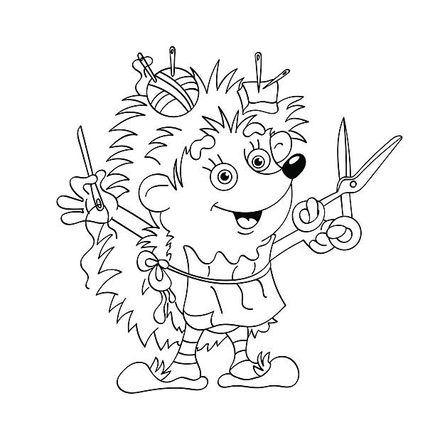 Coloring page outline of little tailor hedgehog stock illustration