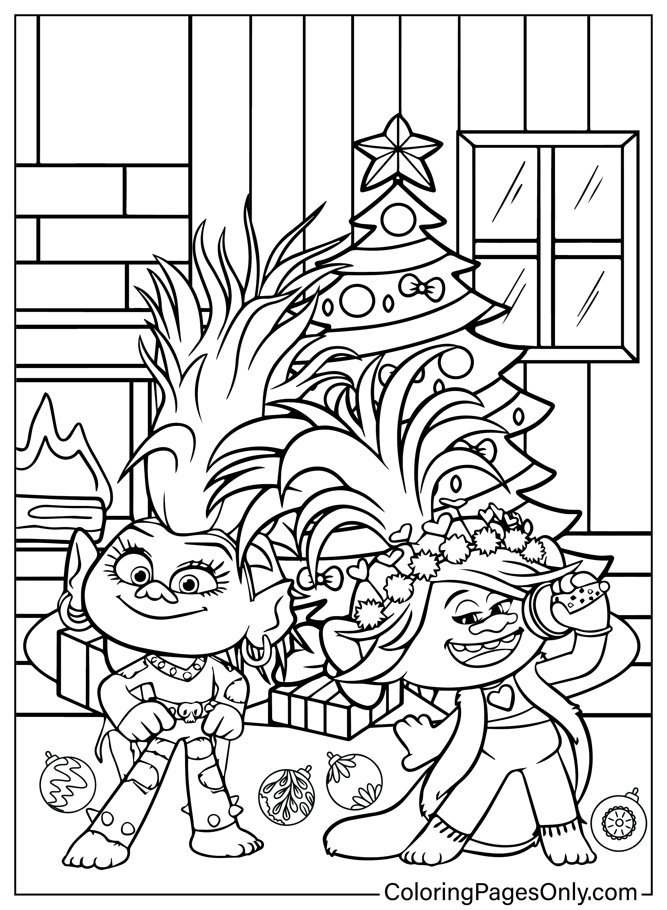 Christmas trolls coloring page