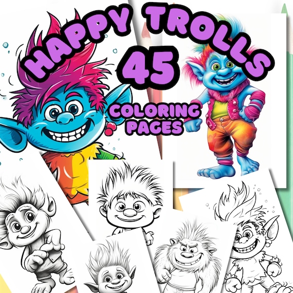 Trolls coloring pages kawaii style trolls coloring pages cute troll baby coloring page for adults grayscale coloring book download now