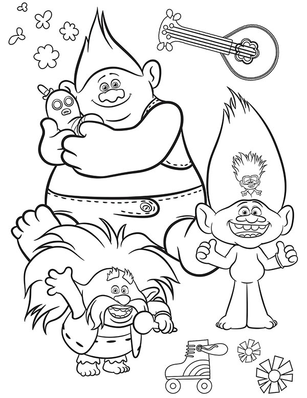 Free printable trolls world tour coloring pages activities