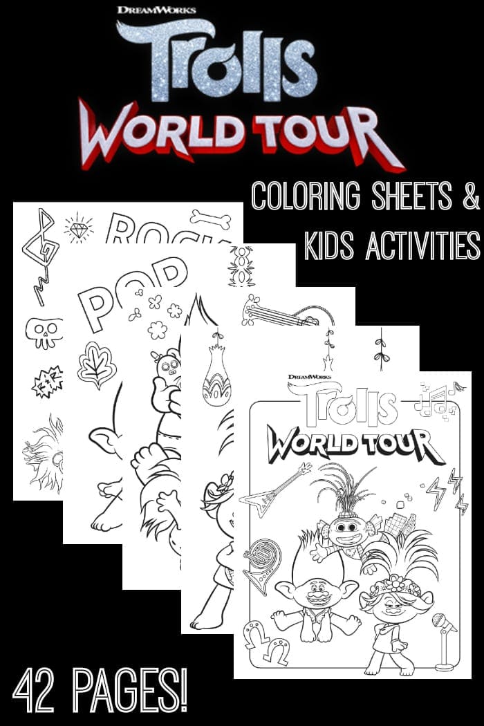 Free trolls world tour coloring sheets kids activities