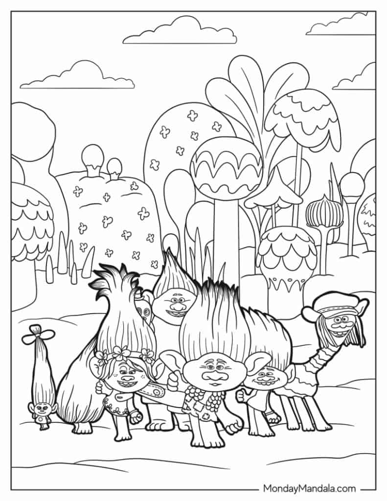 Trolls coloring pages free pdf printables