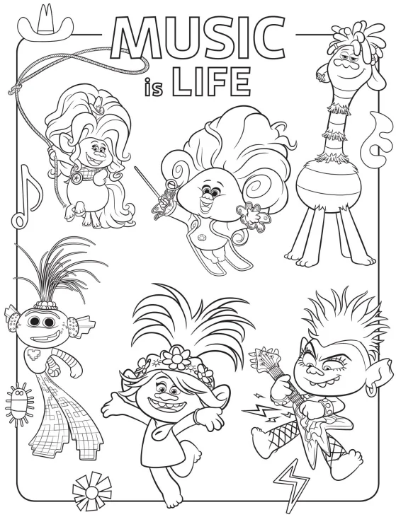 Free printable trolls world tour party pack with activity coloring pages