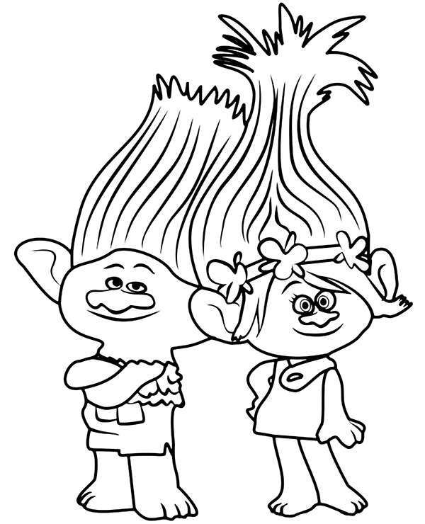 Poppy with branch coloring page trolls