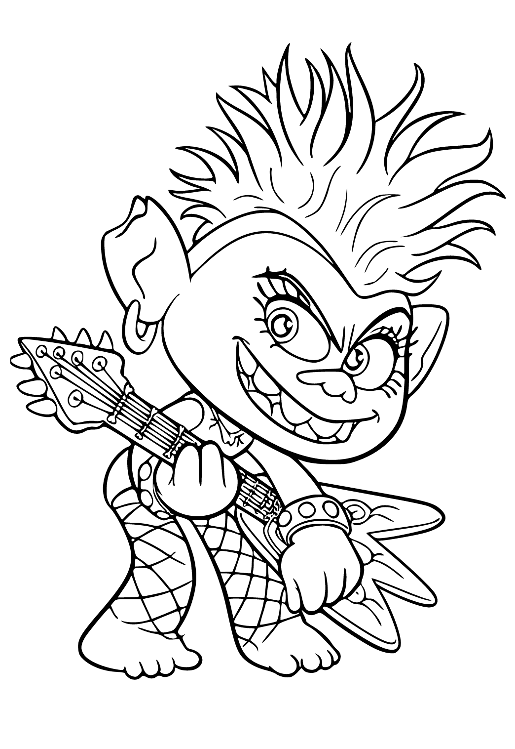 Free printable trolls world tour guitar coloring page for adults and kids