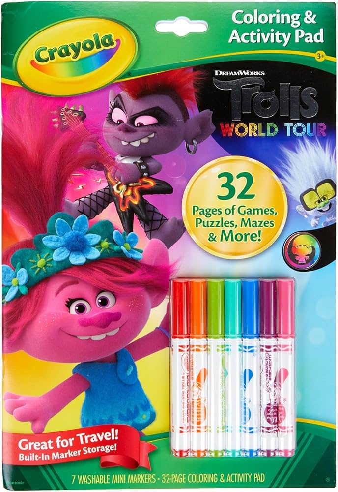 Crayola trolls world tour color activity pad coloring pages and mini washable markers markers trolls gift for kids ages