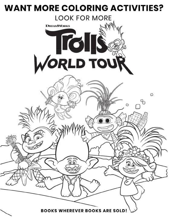 Free printable trolls world tour party pack with activity coloring pages