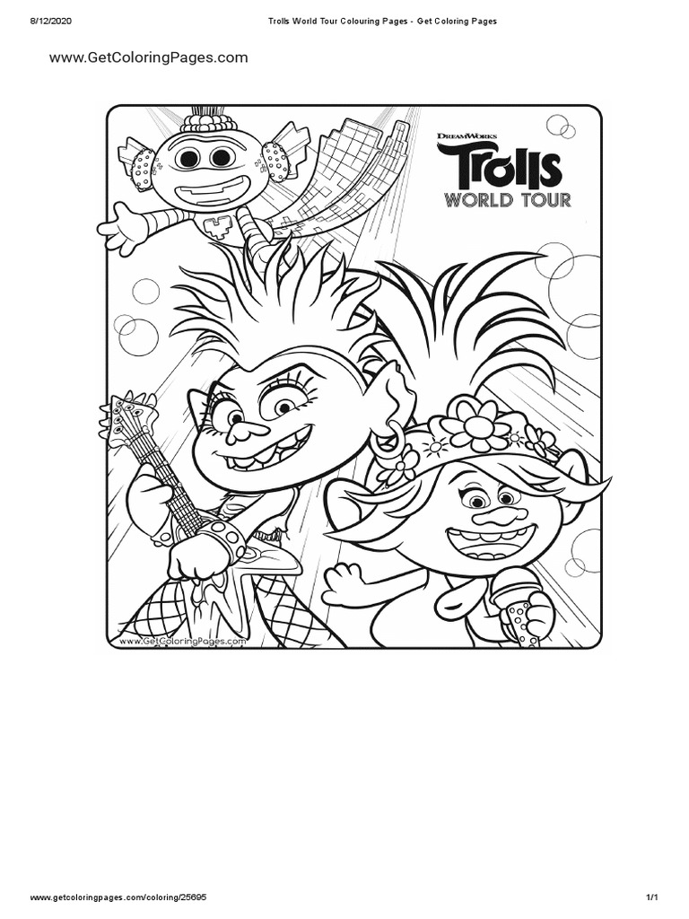 Trolls world tour colouring pages