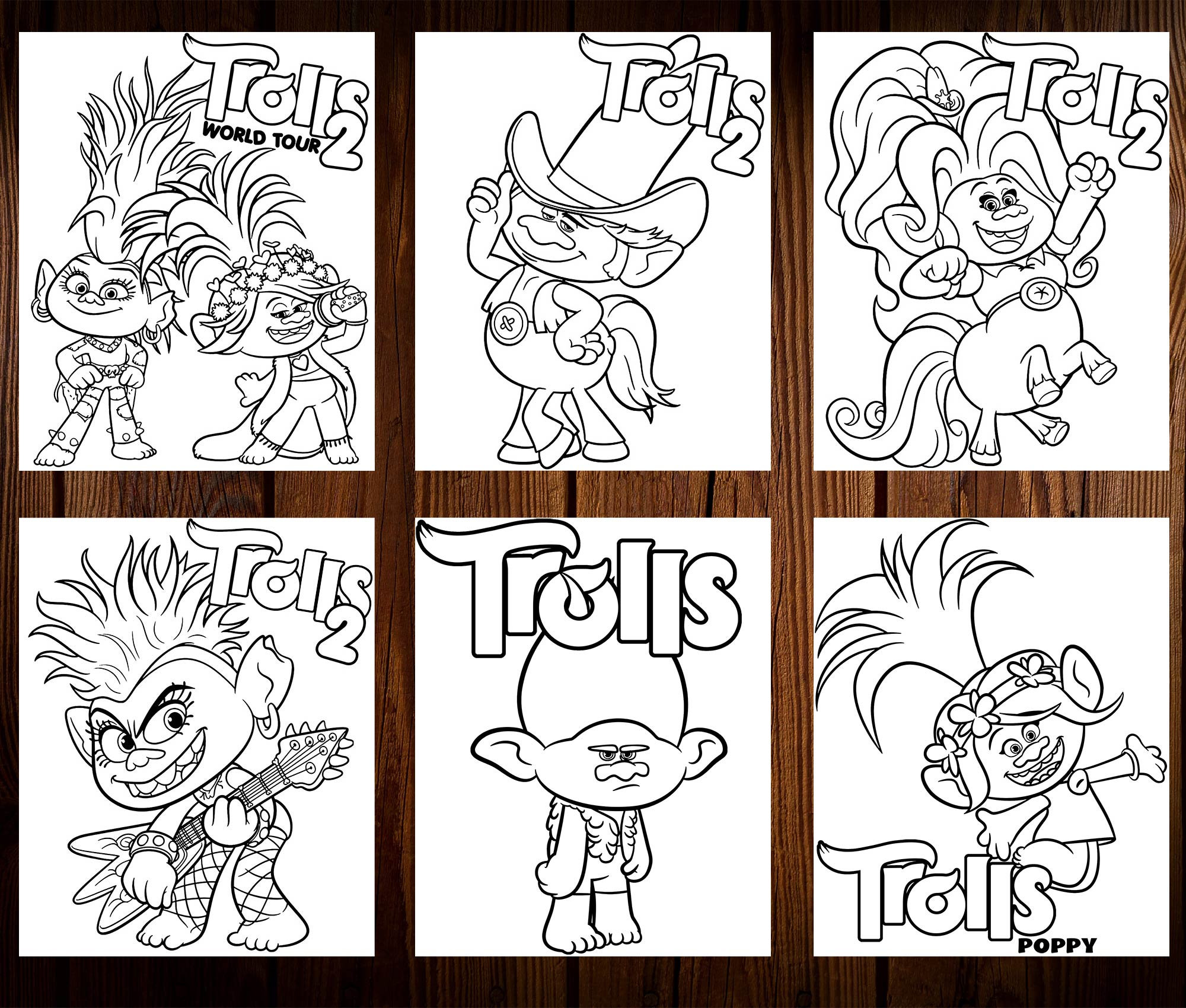 Trolls coloring pages adults kids coloring pages instant download grayscale coloring book printable pdf file