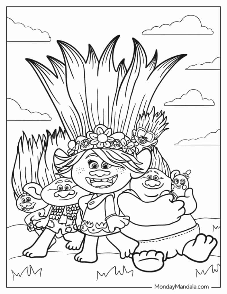 Trolls coloring pages free pdf printables