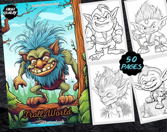 Troll world coloring book printable coloring page for adult coloring book digital download for adult
