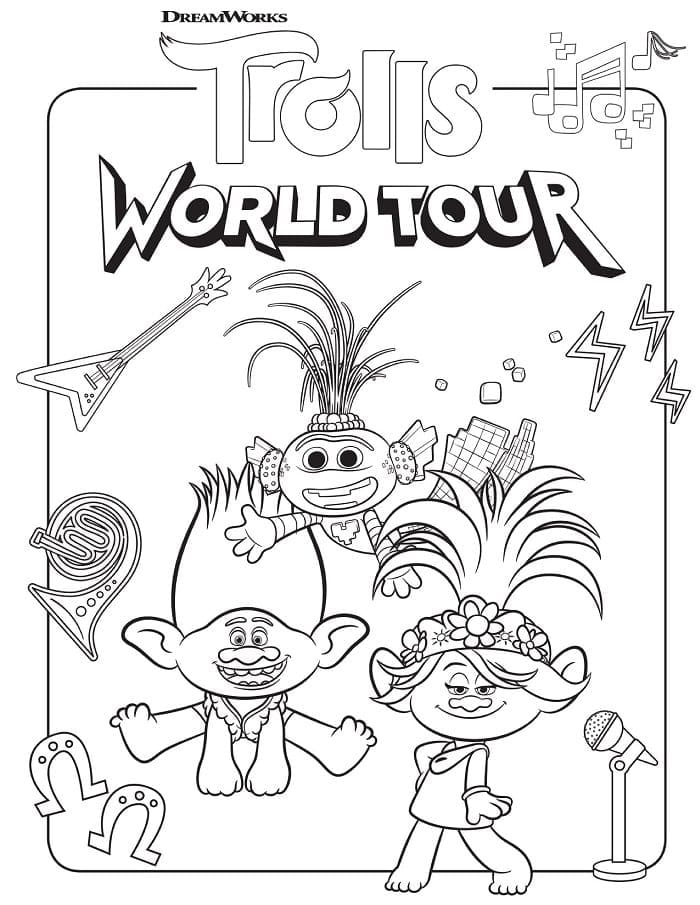 Free trolls world tour coloring sheets kids activities