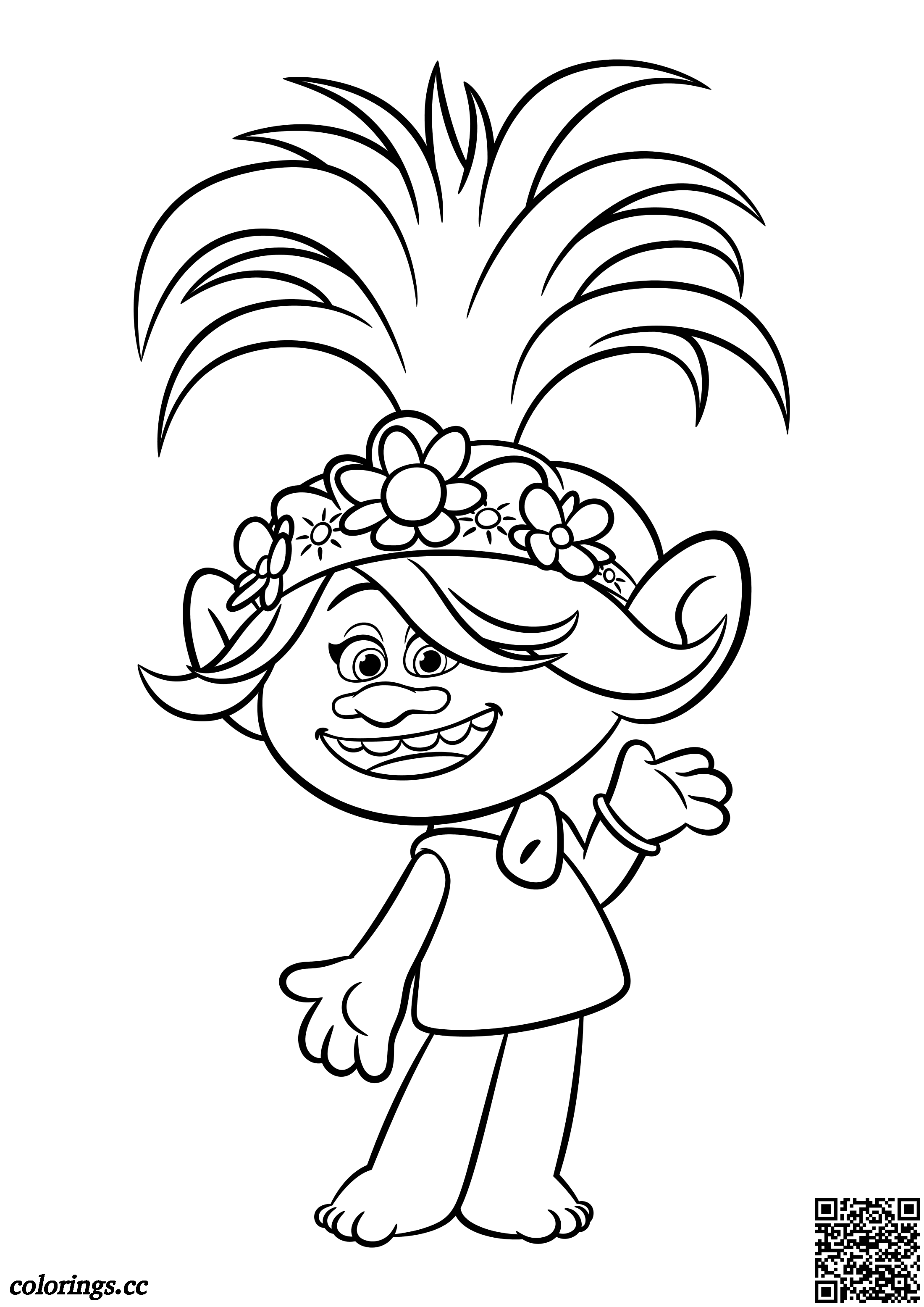 Cheerful poppy coloring pages trolls world tour coloring pages