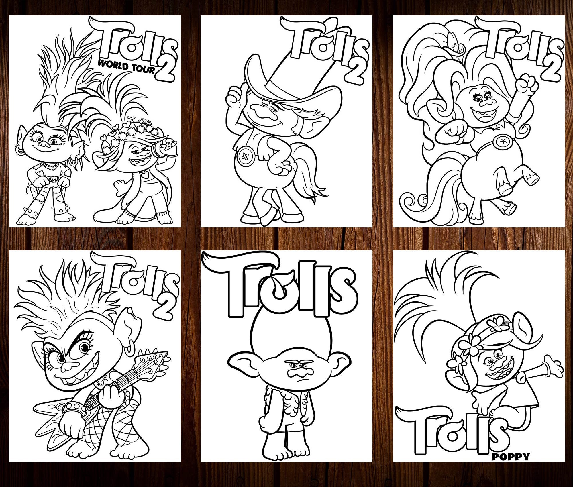 Trolls coloring pages adults kids coloring pages instant download grayscale coloring book printable pdf file