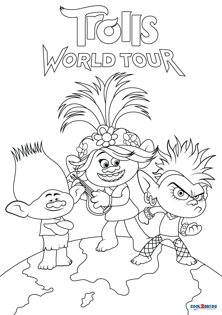 Free printable trolls world tour coloring pages for kids