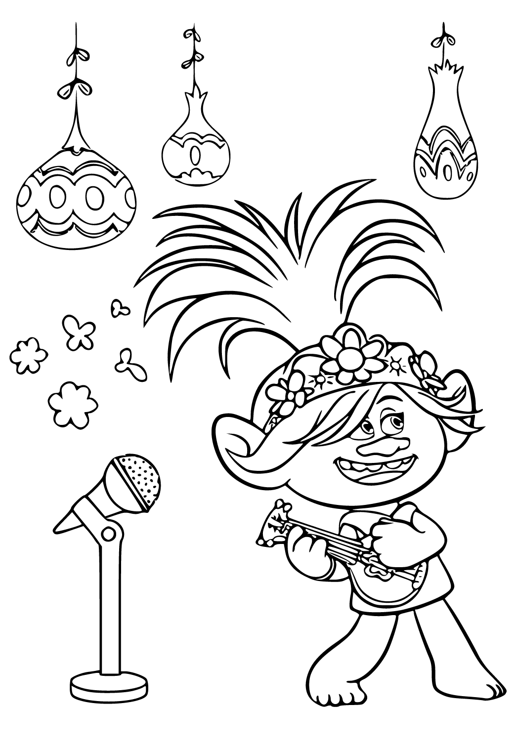 Free printable trolls world tour microphone coloring page for adults and kids