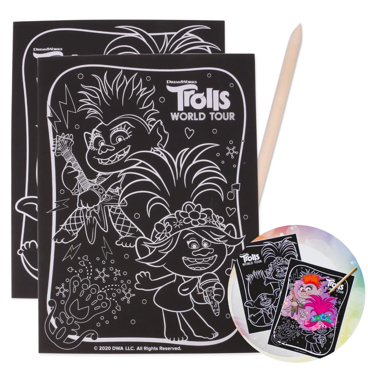 Trolls world tour scratch art set poppy branch barb magic kids louring sheets